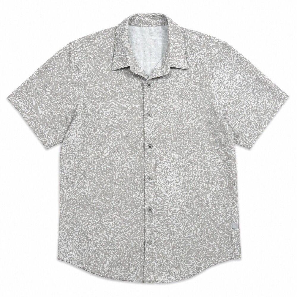 Lululemon Airing Easy II Shirt Mens Small White Green Resort Coastal Camp Collar